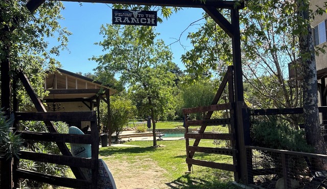 1-bedroom 1 bath suite on farmhouse property next to water fountain