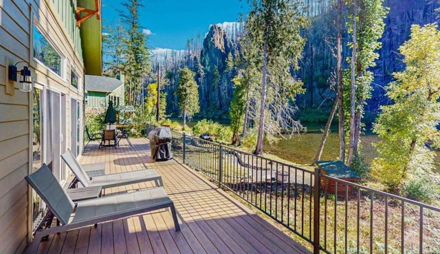 Amazing riverfront cabin with views deck firepit & grill - dog-friendly in Vida