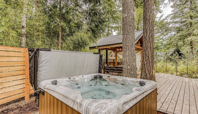 Dog-friendly home with hot tub, shared pool, firepit, fireplace, & river access in Rhododendron