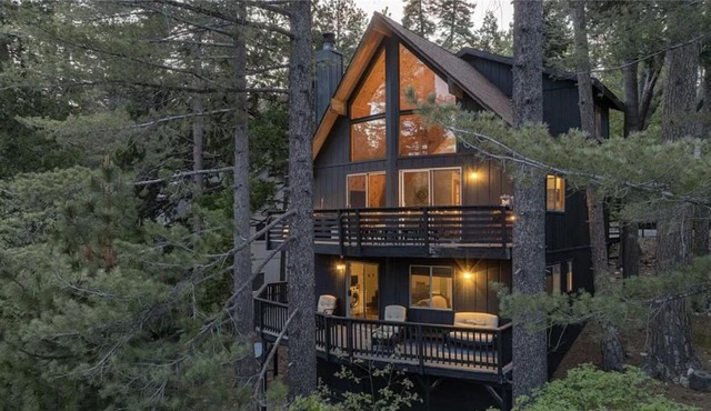 Glimmer Chalet Treetop A-frame cabin lake view
